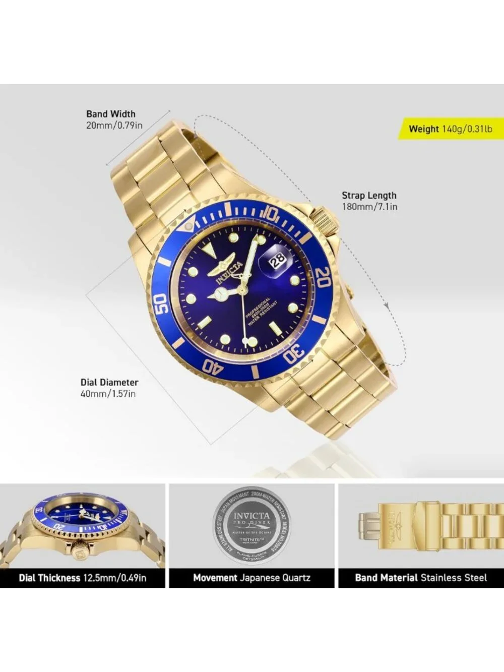 Men's Pro Diver Quartz Watch - Stainless Steel Strap, Water Resistant, Stylish